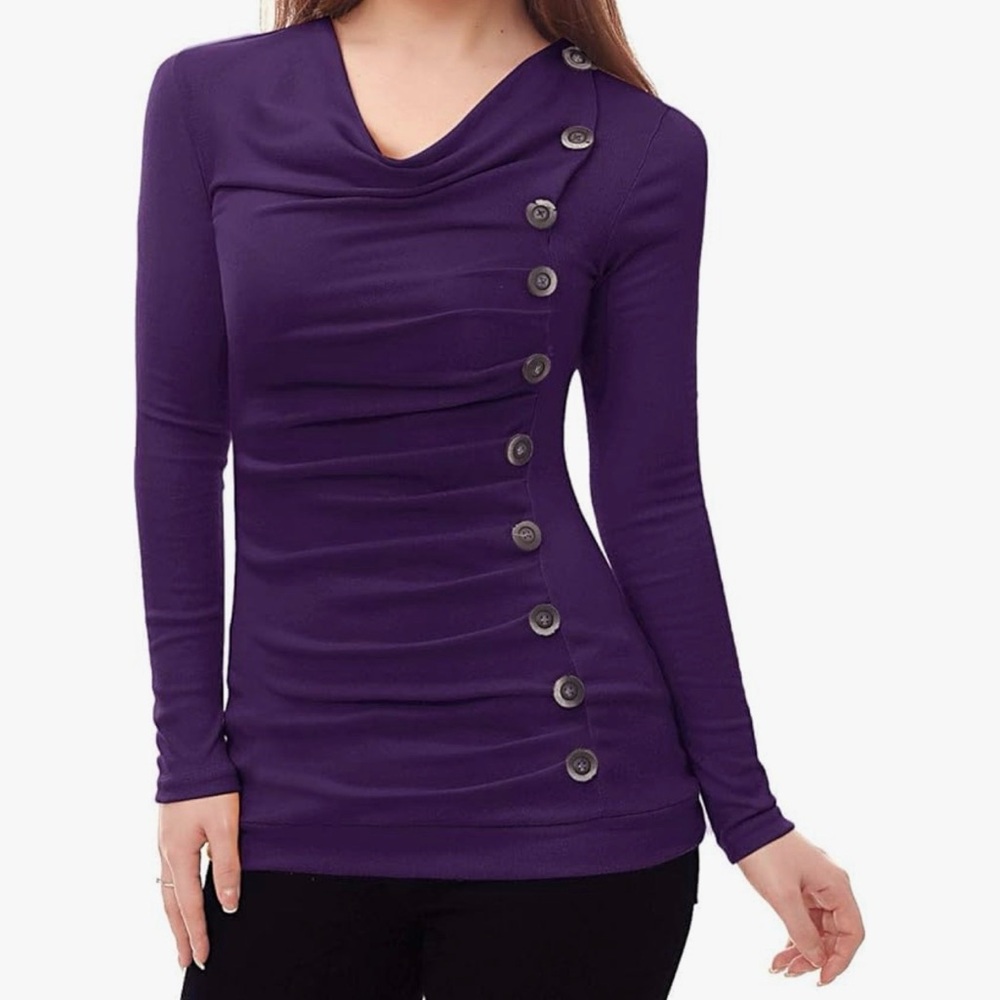 PattyBoutik Purple Asymmetrical Button Front Sweater Top – Women’s XL